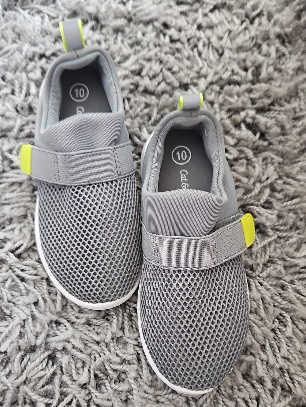 Cat & Jack Grey Mesh Slip-On Water Shoes with Neon Yellow Accents